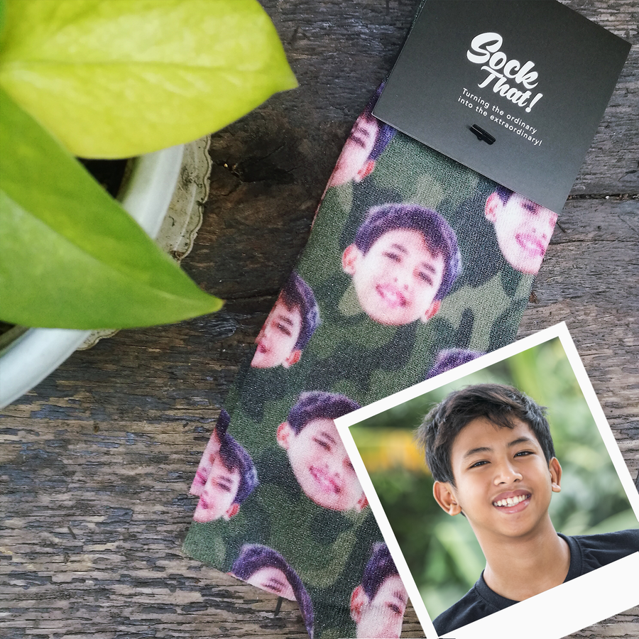 Breezy & Sparkly:Custom Camo Face Socks 🌳