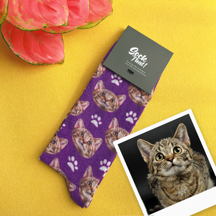Breezy & Sparkly: Custom Cats & Paws Face Socks 🐱