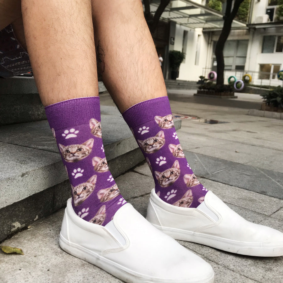 Breezy & Sparkly: Custom Cats & Paws Face Socks 🐱